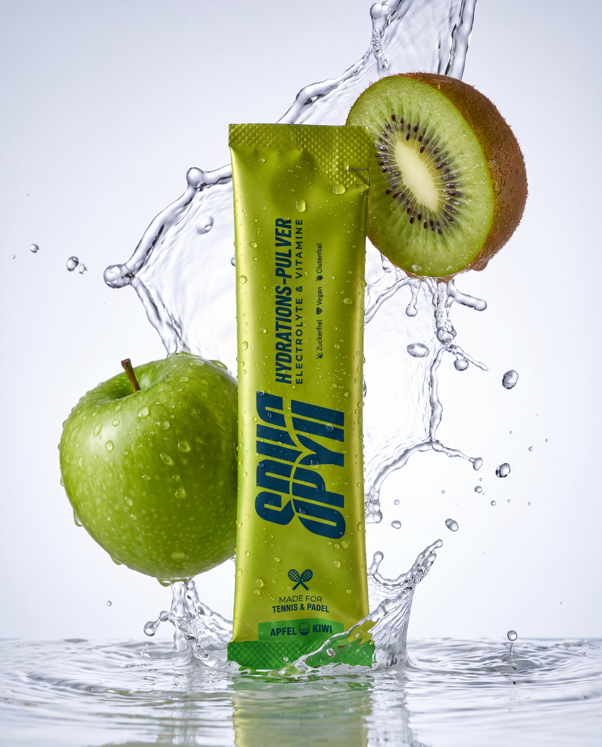 SPYN Stickpack Apfel Kiwi im Wasserspritzer, mit grünem Apfel und Kiwi
